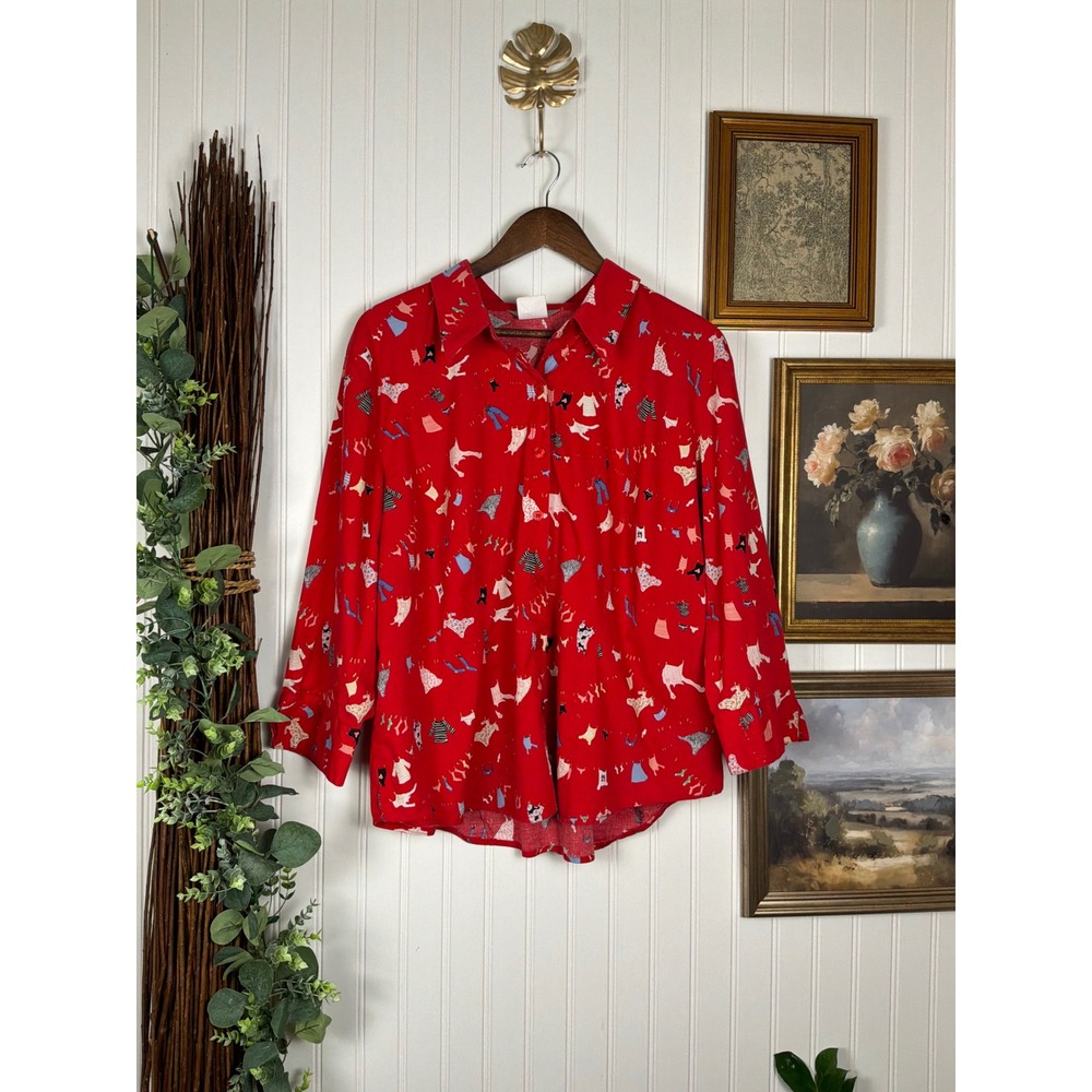 Stonebridge Button Up Shirt Womens 2X Red Excellent Vintage Laundry Clothesline